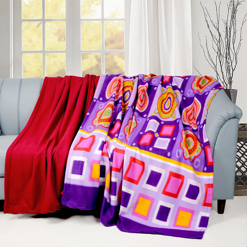 

Danube Home 2-Piece 100% Polyester Sterling Solid & Print Pollar Flece Throw Blanket Set, 125 x 180cm, Blue