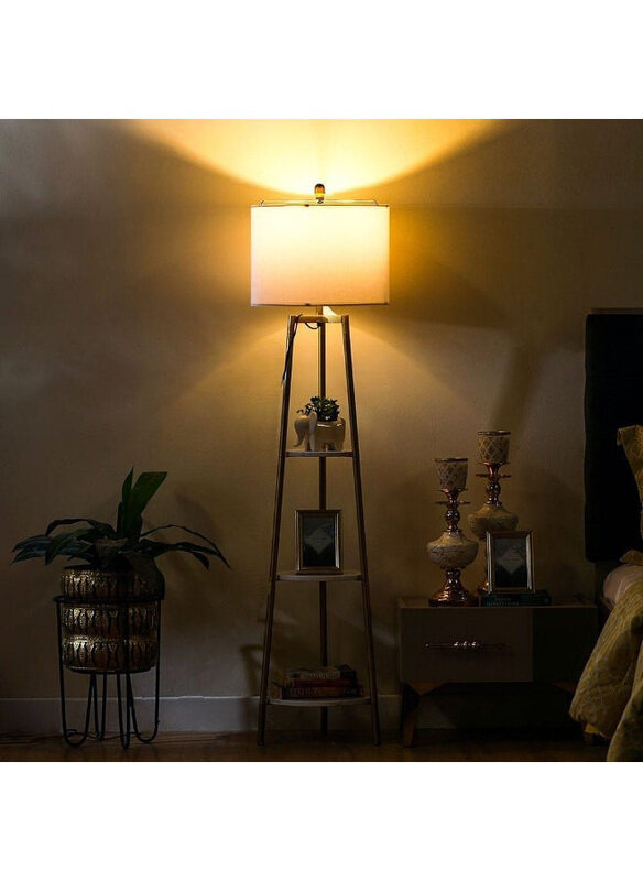

Danube Home Nicholas Metal Etagere Floor Lamp with Marble Decal Finish Shelf, Gold