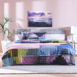 Danube Home 3-Piece Shoreline Tweed Check Comforter Set, 1 Flat sheet + 2 Pillow Covers, Teal