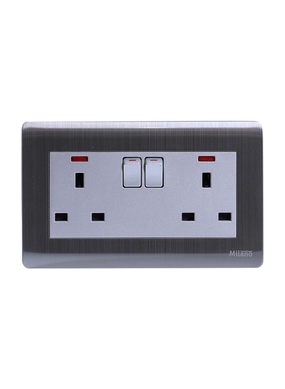 Danube Home Milano 13A 2 Gang Socket with Neon Indicator, Silver