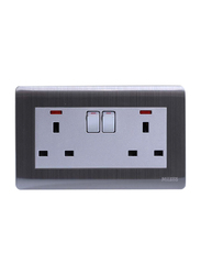 Danube Home Milano 13A 2 Gang Socket with Neon Indicator, Silver