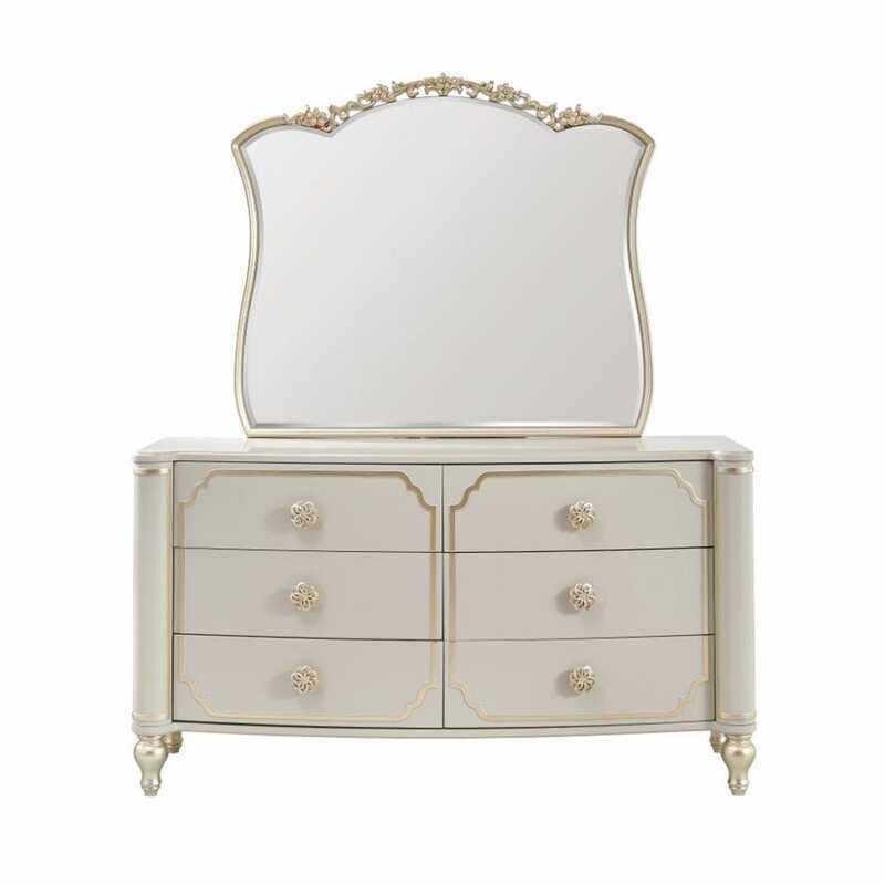 

Danube Home Zelda Dresser with Mirror and Stool, Grey/Golden