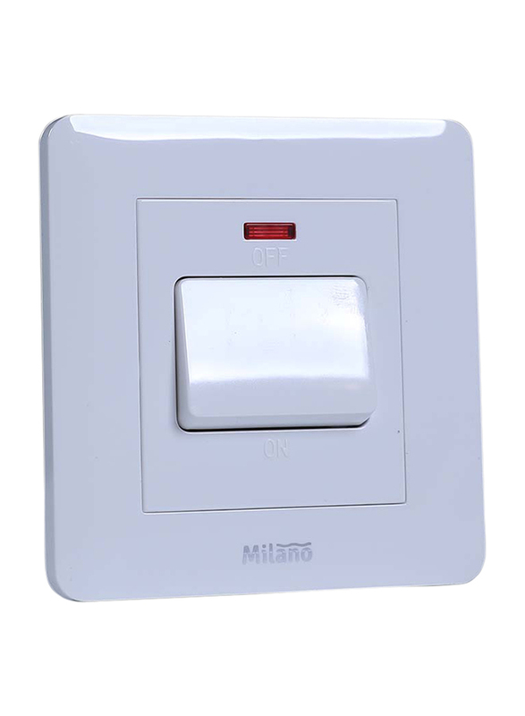 Milano 20A Double Pole (Dp) Switch With Neon Light Indicator, White
