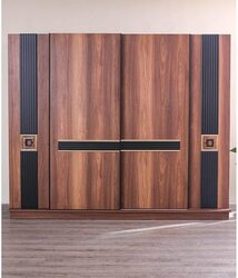 Danube Home Dolores Sliding Door Wardrobe Closet for Hanging Clothes with Rods & Shelves, Walnut/Black