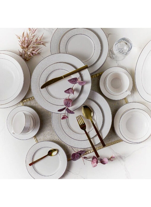 

Elysian New Bone China Dinner Set, 44 Pieces, White/Gold
