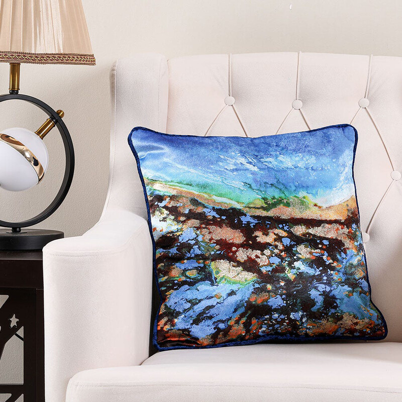 

Danube Home Fantasy Foil Print Nature Cushion, Blue/Black