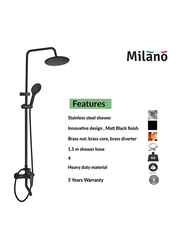 Danube Home Milano Sam Round Rain Shower Complete Set with Brass Shower Column Head, Single Handle Faucet, Handheld Shower & Slide, Black