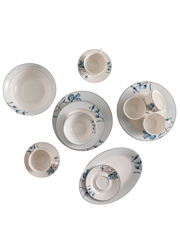 

Danube Home 32-Piece Beatrice New Bone China Dinner Set, Blue