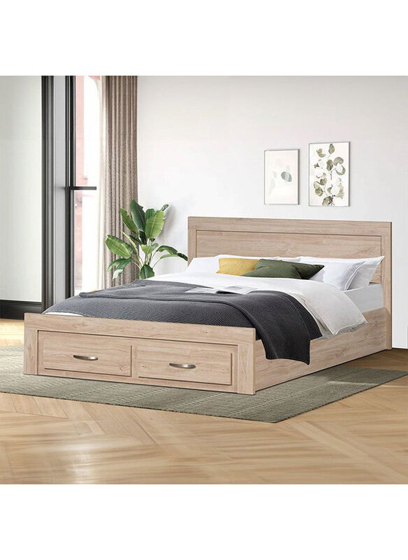 

Danube Home Bolivar Modern Design Queen Bed with 2 Front Drawer Storage, Brown