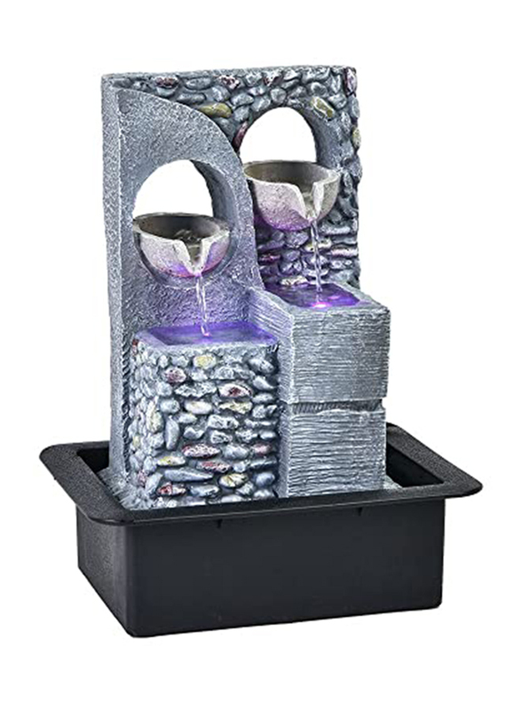 Danube Home Stalaca Geomantic Fountain With 2 Head Colored Lights And Pump, Grey