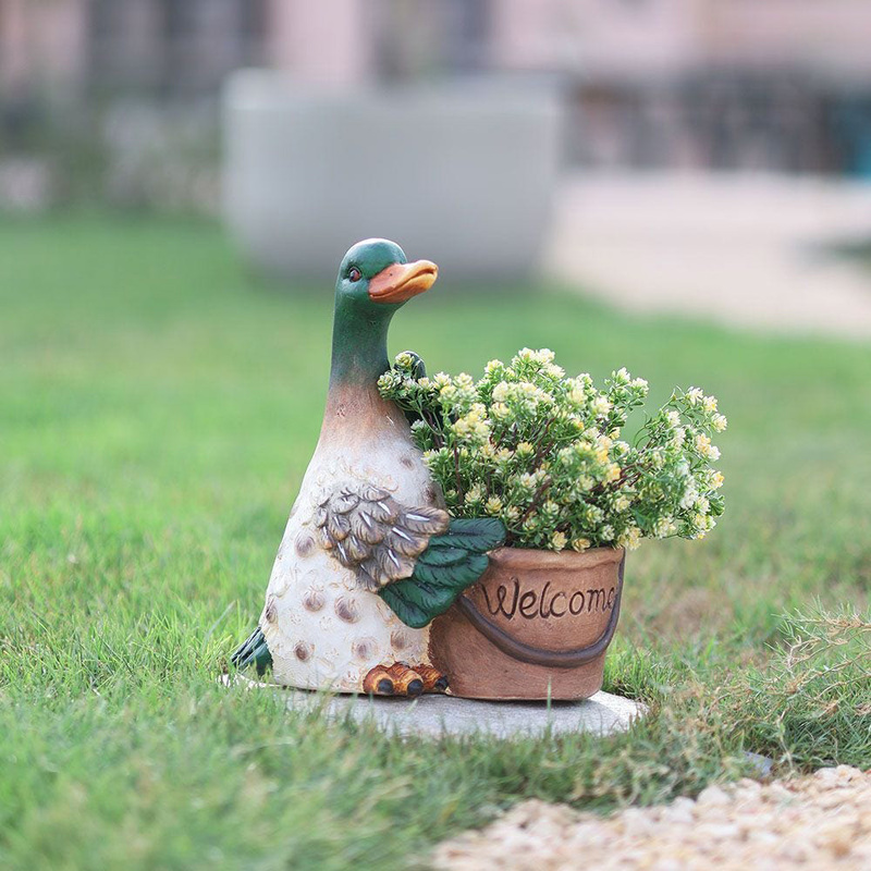 Danube Home MGO Duck Holding Planter for Garden Ornaments Decor, Multicolour