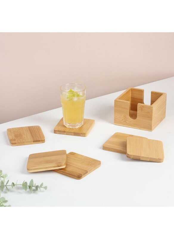 

Danube Home Loretta Bamboo Coaster Set with Holder, 6 Pieces, Brown