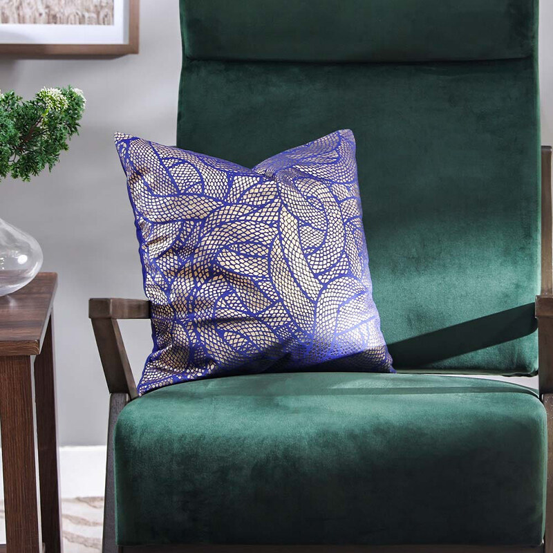 

Danube Home Radiant Golden Foil Chinese Velvet Cushion Cover, 45 x 45cm, Blue