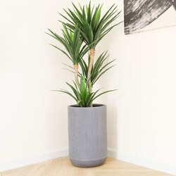 Danube Home Vertical Rib Design Fiber Clay Outdoor Plants Pot Garden Decor, 37 x 37cm, Grey