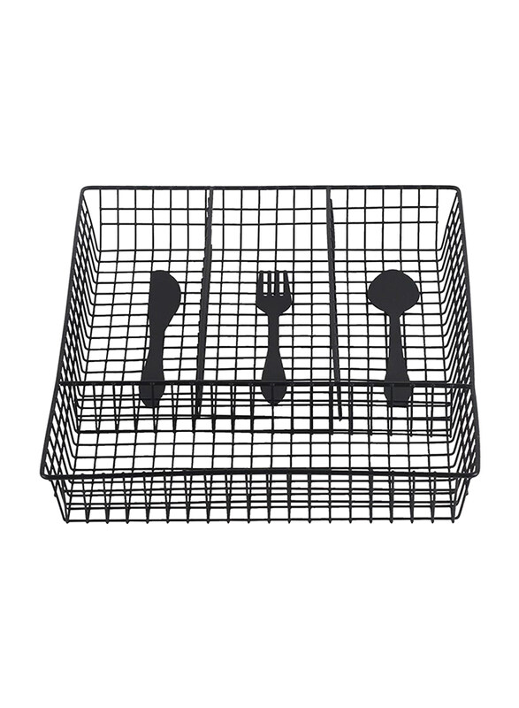 

Danube Home Atticus Iron 4 Compartment Matte Cutlery Holder, Black