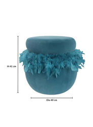 Danube Home Conde Velvet Pouf with Feather, Blue