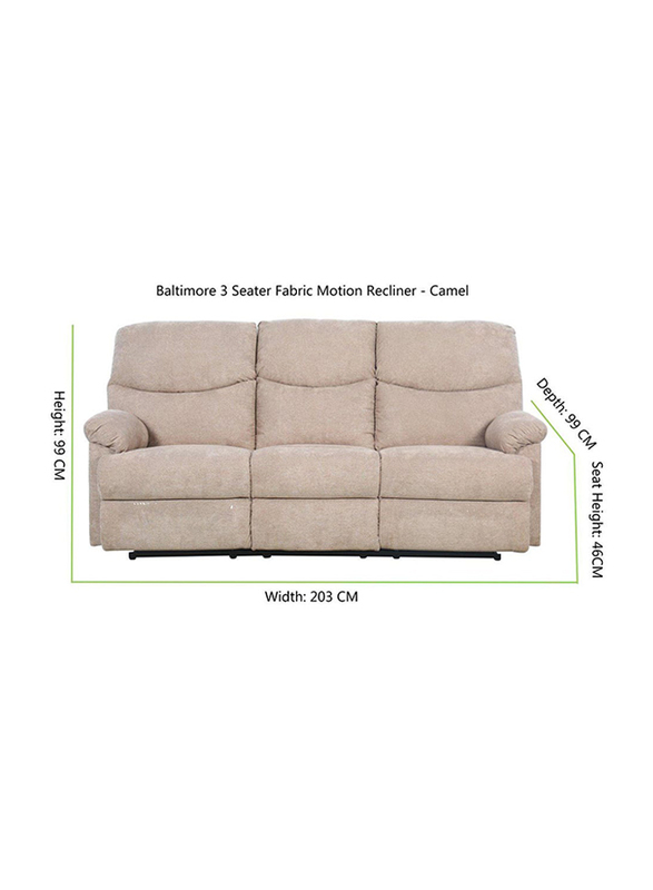 Danube Home Baltimore 3 Seater Fabric Motion Recliner, Light Brown