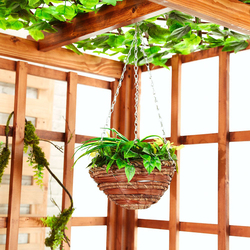 Danube Home Artificial Hanging Plants with Rattan Basket, 28 x 28 x 50cm, Green