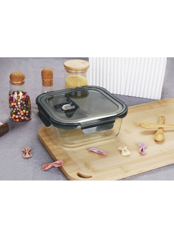 

Danube Home Square Borosilicate Glass Lunch Box, Clear/Black