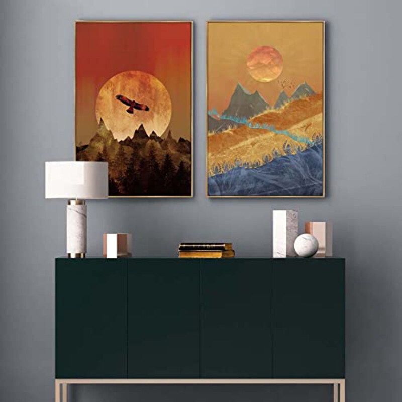 

Danube Home Gallery Gold Background Sun And Mountain Frame, Gold