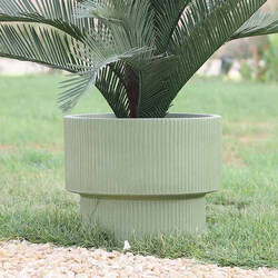 Danube Home Vertical Rib Design Fiber Clay Outdoor Plants Pot Garden Decor, 45 x 45cm, Green
