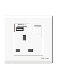 Milano 13A Socket With Neon With Usb Mpw, White