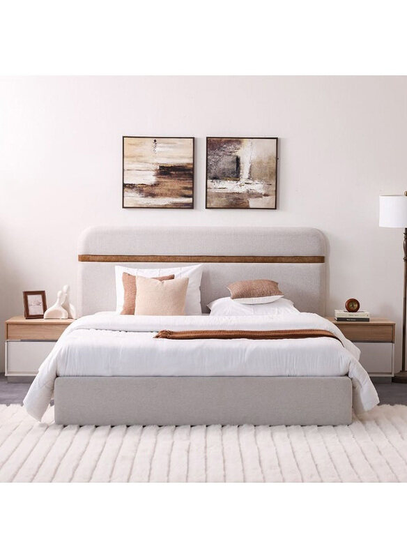 

Danube Home Frazer Upholstered King Bed, White/Natural Oak