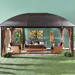 Danube Home Montero Gazebo Aluminium Frame Metal Roof with Curtain Weather Resistant Garden Party Tent, Brown