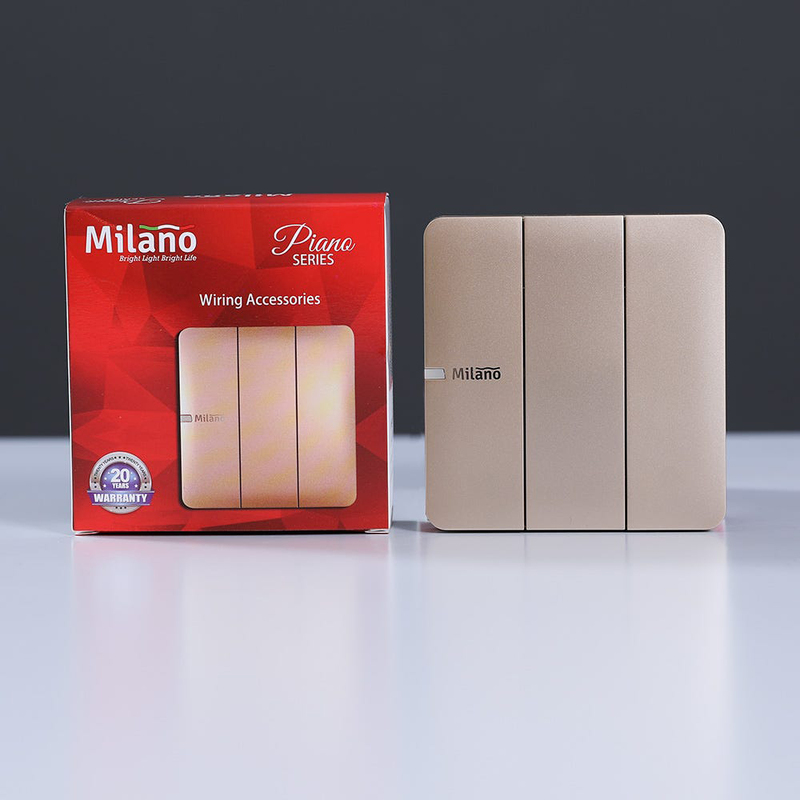 Danube Home Milano 10A 3 Gang 1 Way Switch, Gold