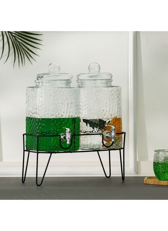 

Danube Home 5.7L Aresha Glass Beverage Dispenser with Rack, 3 Pieces, Clear