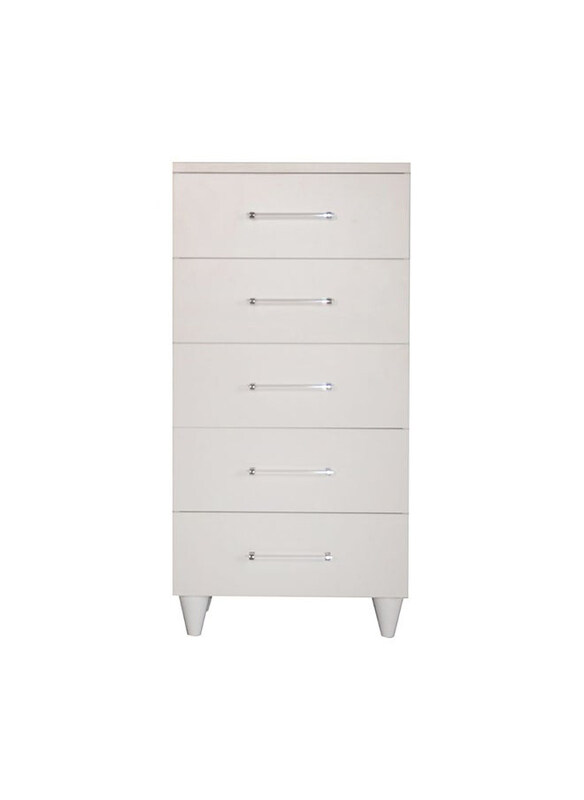 

Danube Home Raigor Chest of 5 Drawers, White/Silver