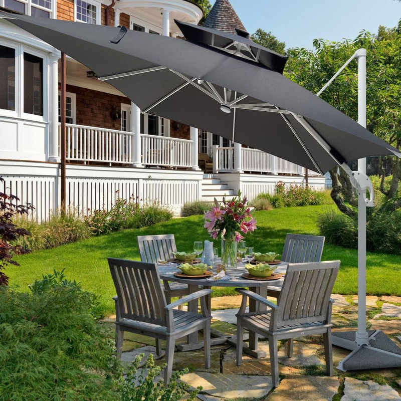 

Danube Home Solarium Garden Umbrella with Base Cantilever Patio Parasol, Grey