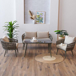 Danube Home Miraj 4-Seater Outdoor Sofa Set, 4 Pieces, Beige
