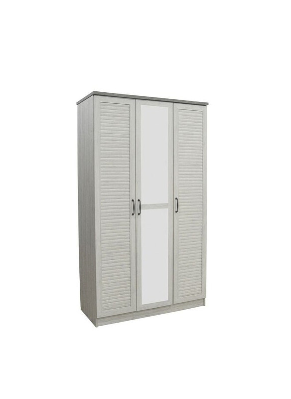 

Danube Home Zenith 3-Door Wardrobe With Drawers & Mirror, White Oak/Cement