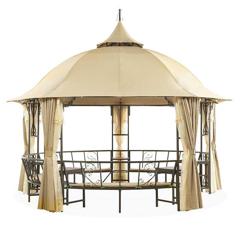 Danube Home Gazebo Im Sof Luxury Gazebo with Curtain, Beige/Brown