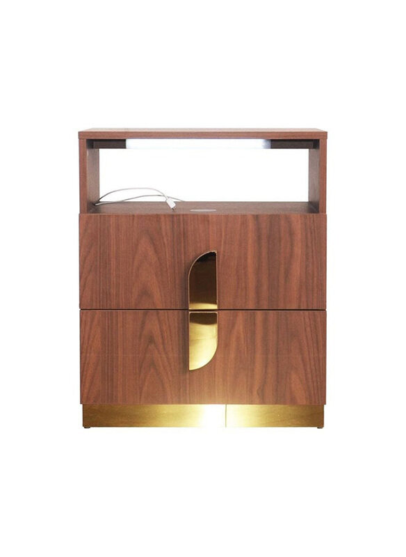 

Danube Home Ronin Night Stand with Wireless Charger & Led Light, Walnut/Gold