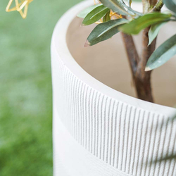 Danube Home Varying Stripe Design Fiber Clay Outdoor Plants Pot Garden Decor, 47 x 47cm, Anti White