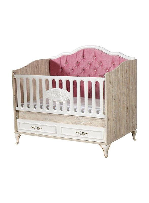 

Danube Home Golden Crib with 2 Drawers, Milky White