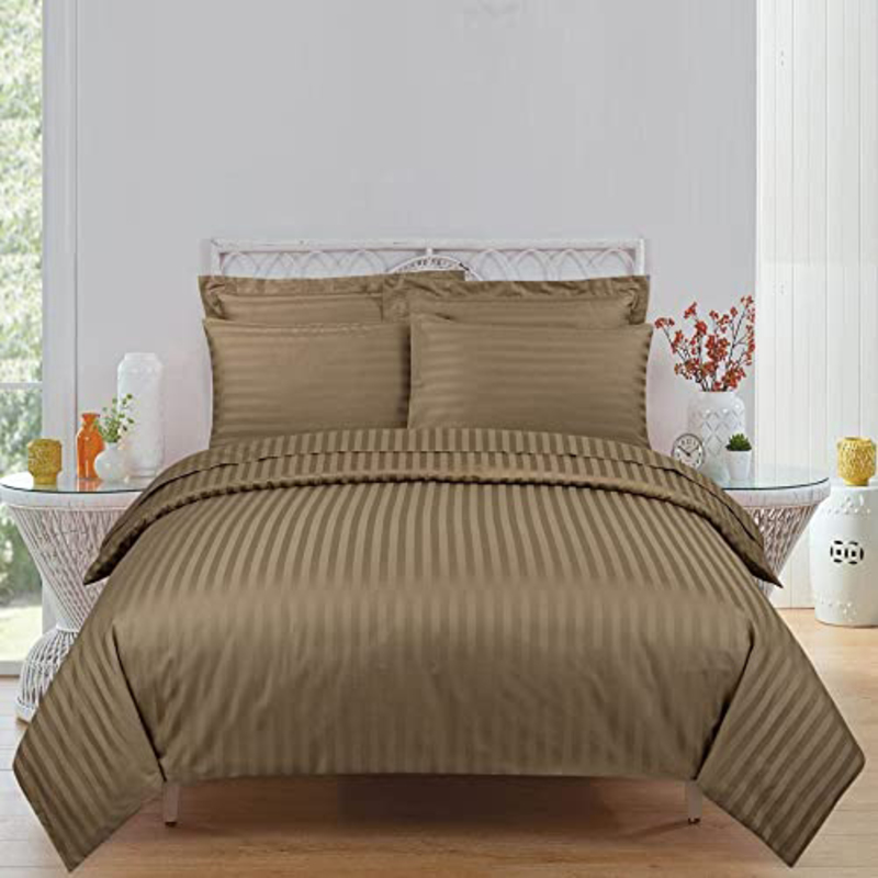 Danube Home 10-Piece Satin Stripe Comforter Set, King, Brown