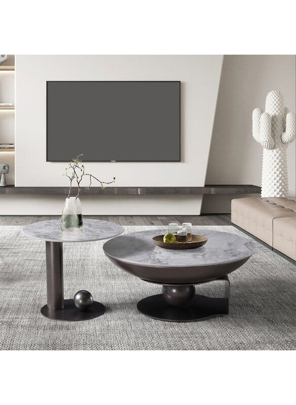

Danube Home Riveror Round Coffee Table, Grey/Gunmetal Black