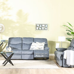Danube Home Baltimore 3 Seater Fabric Motion Recliner, Blue