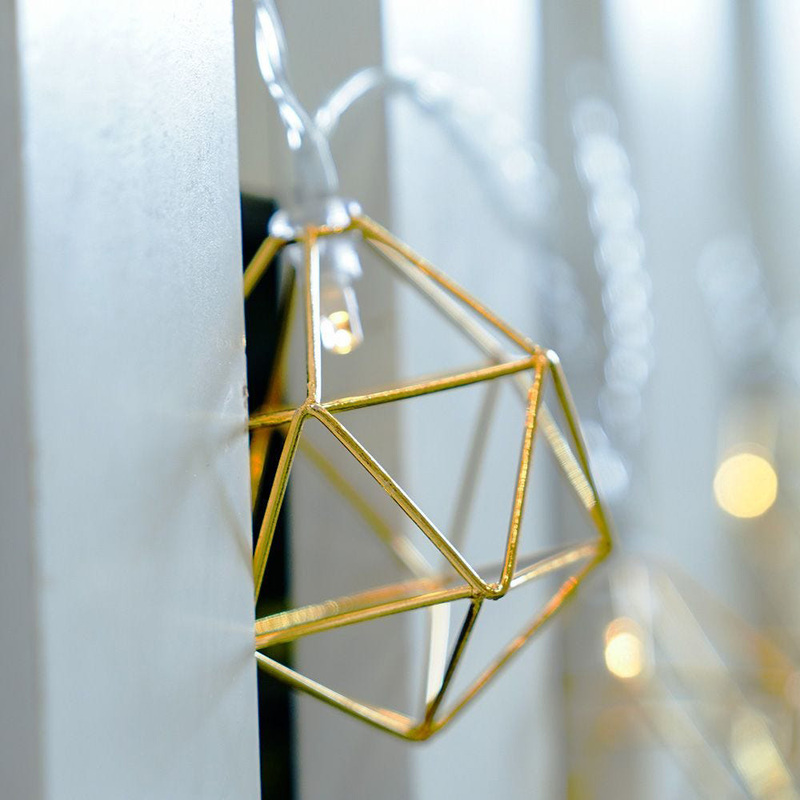 Danube Home 4.7-Meter Geometric Hexagon Copper Fairy Lights, Gold