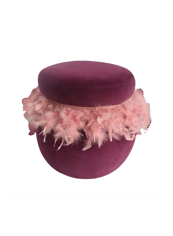 

Danube Home Conde Velvet Pouf with Feather, Pink