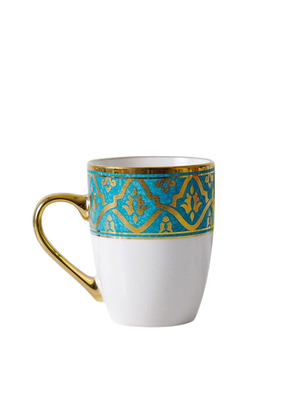 

Danube Home 350ml Zahra Mug Classic Drinking Cups with Handles, White/Blue/Gold