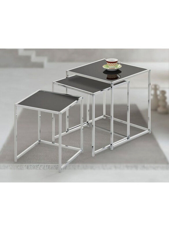 

Danube Home Jorley 3-Piece Glass Nesting Table, Chrome/ Black Glass