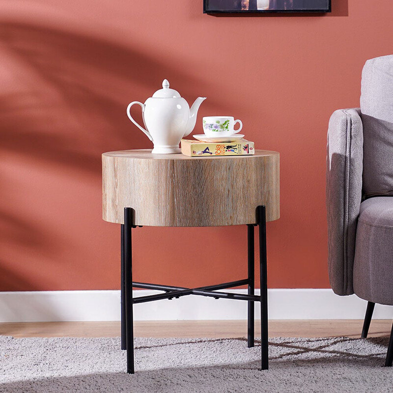 

Danube Home Space Saving Round Wallace End Table, Oak/Black