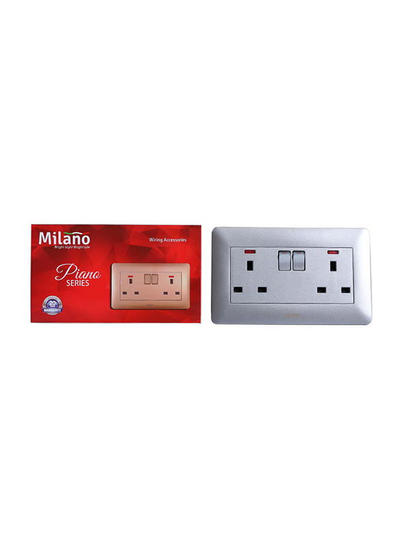 Danube Home Milano 13A Twin Socket with Switch & Led Indicator, Silver