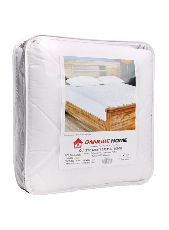 Danube Home Quilted Mattress Protector, Twin, White