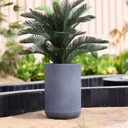 Danube Home Vertical Rib Design Fiber Clay Outdoor Plants Pot Garden Decor, 30 x 30cm, Grey