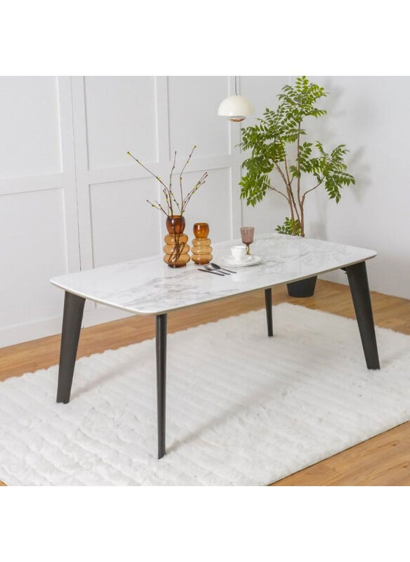 

Danube Home Almanza 8 Seater Dining Table with Solid Wooden Legs, Marble/ Dark brown